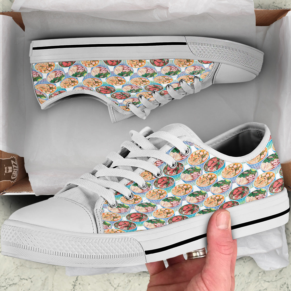 Watercolor Vietnamese Pho Print Pattern White Low Top Shoes-grizzshop