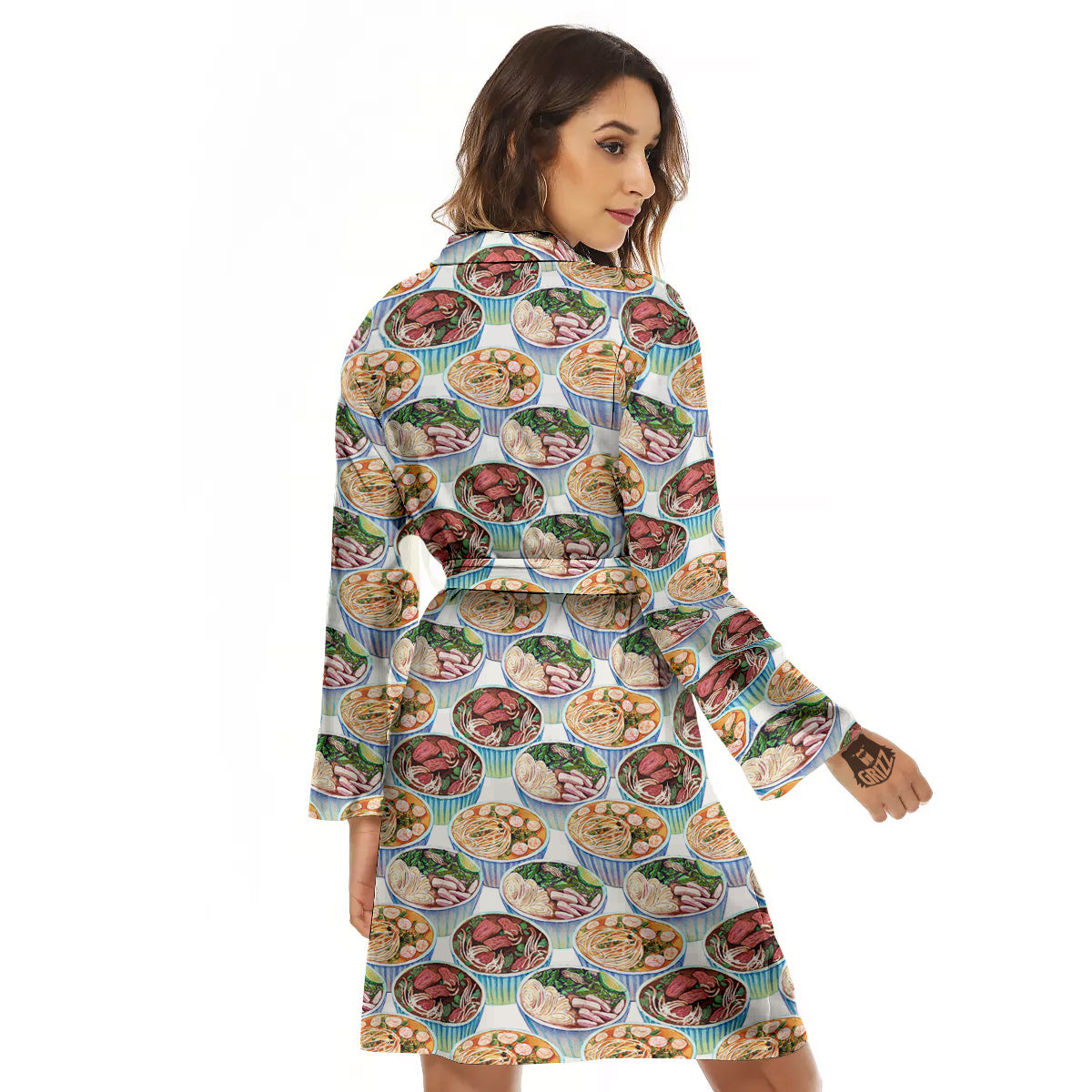 Watercolor Vietnamese Pho Print Pattern Women's Robe-grizzshop