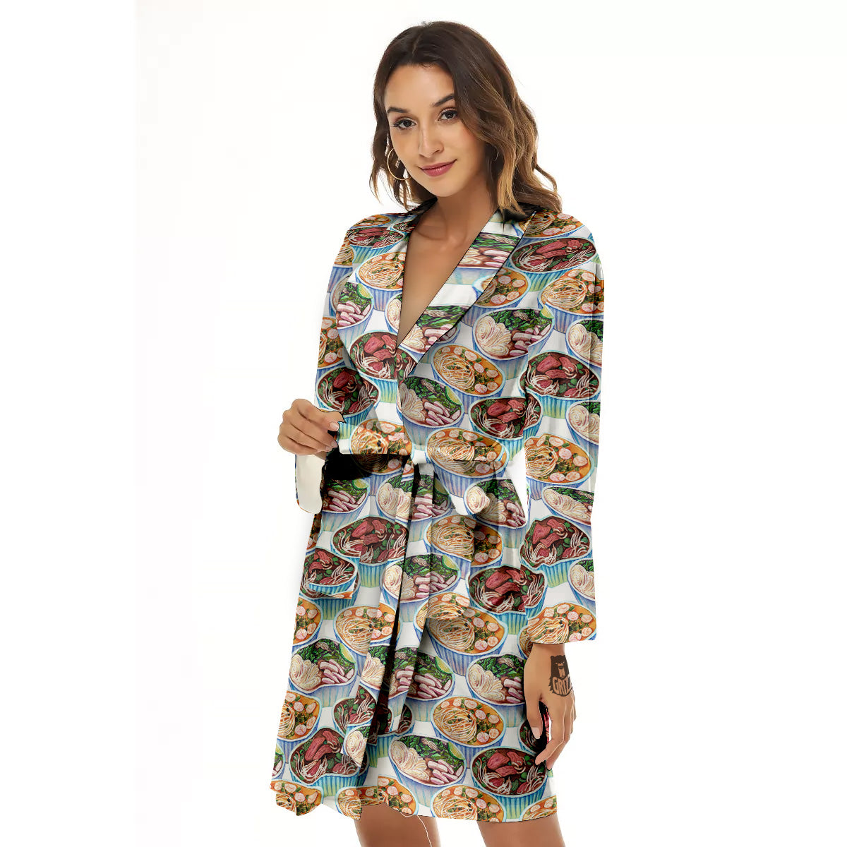 Watercolor Vietnamese Pho Print Pattern Women's Robe-grizzshop