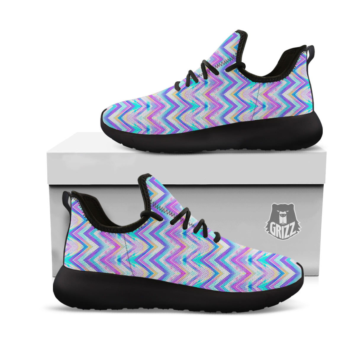 Watercolor Zig Zag Ornament Print Pattern Black Athletic Shoes-grizzshop
