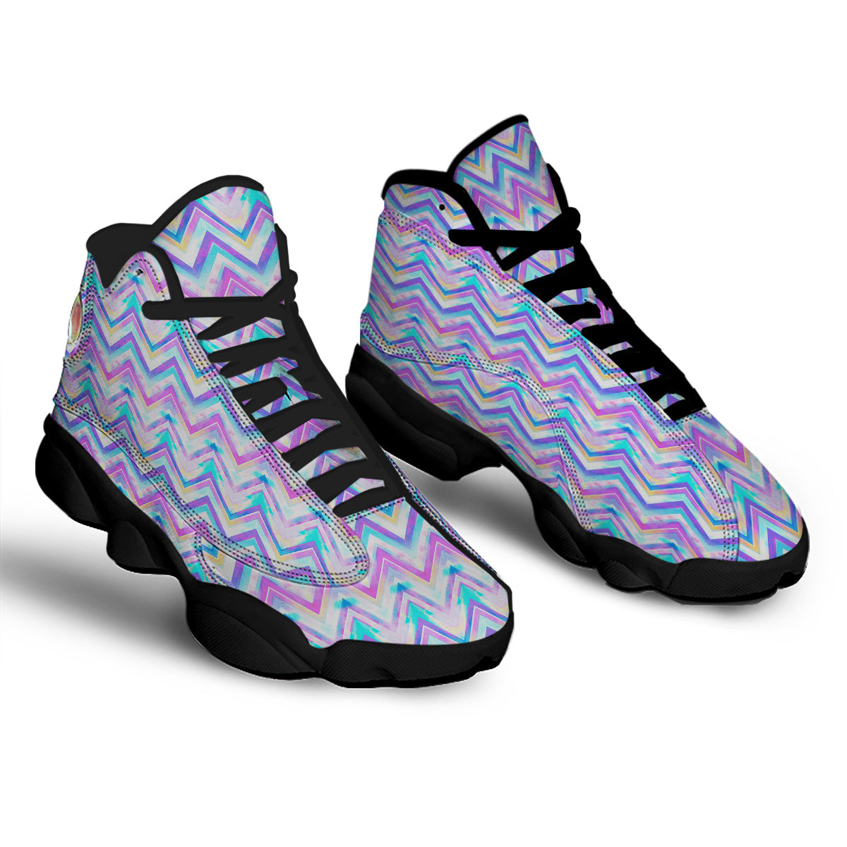 Watercolor Zig Zag Ornament Print Pattern Black Basketball Shoes-grizzshop