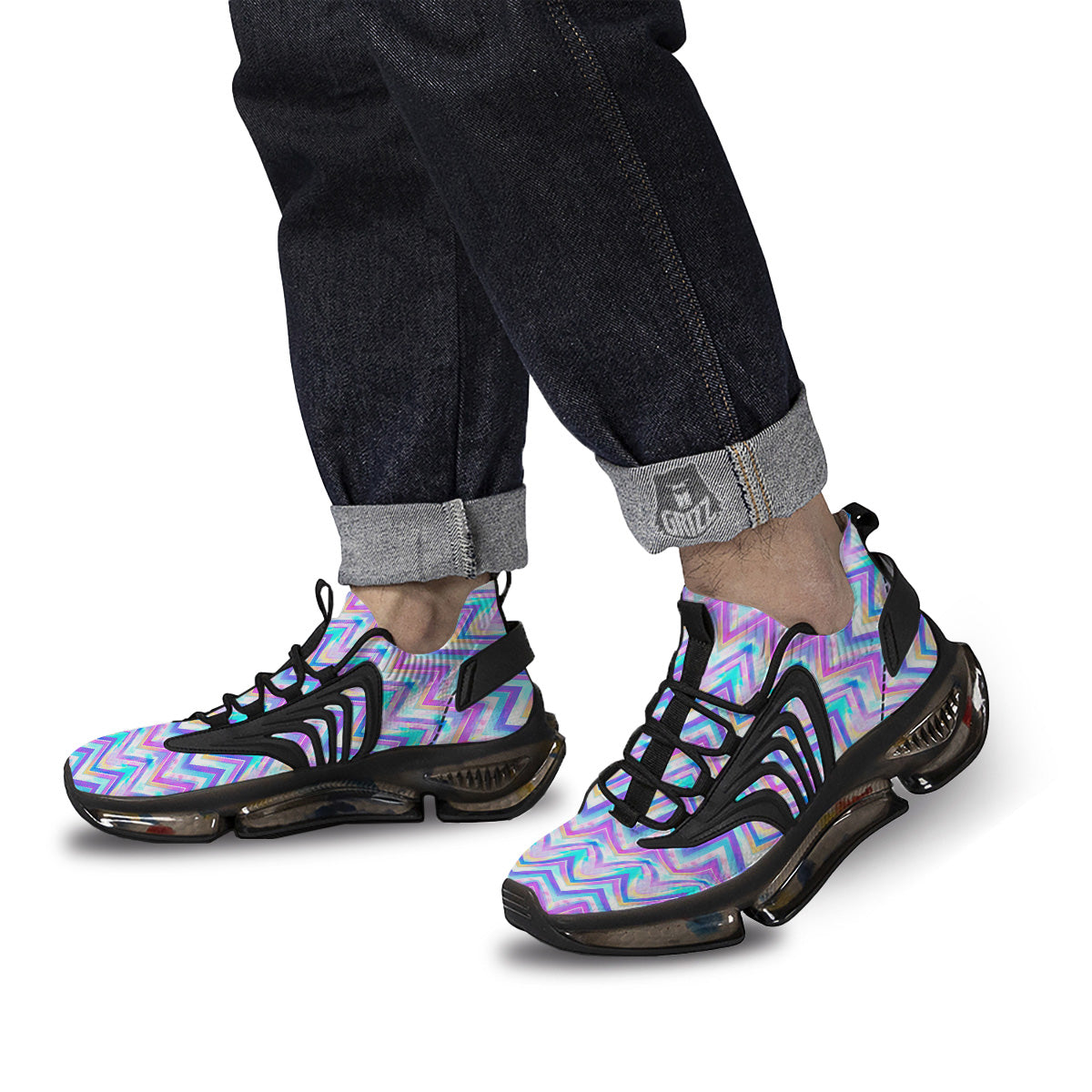 Watercolor Zig Zag Ornament Print Pattern Black Gym Shoes-grizzshop