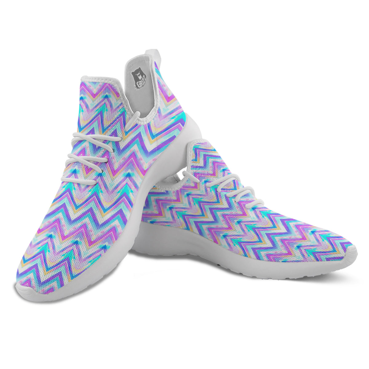 Watercolor Zig Zag Ornament Print Pattern White Athletic Shoes-grizzshop