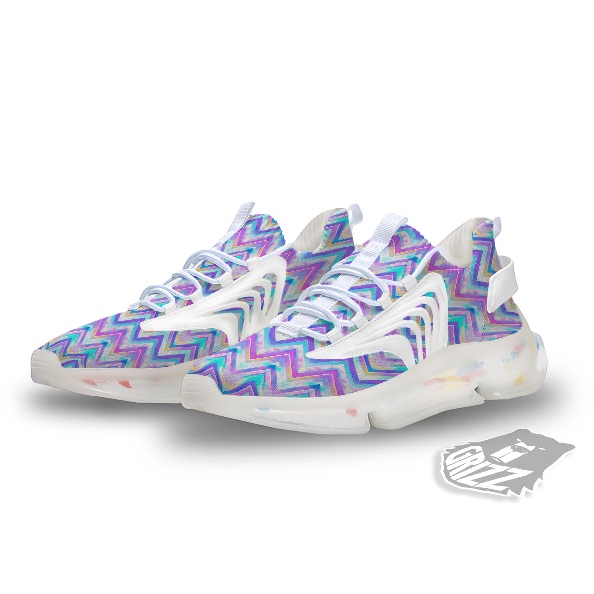 Watercolor Zig Zag Ornament Print Pattern White Gym Shoes-grizzshop