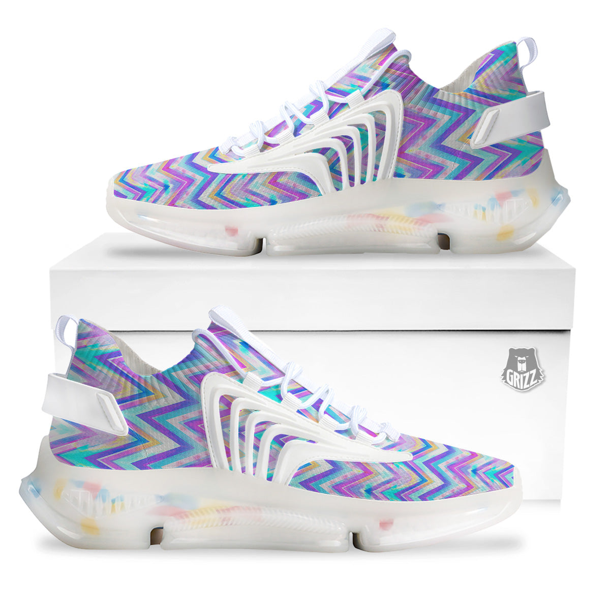 Watercolor Zig Zag Ornament Print Pattern White Gym Shoes-grizzshop
