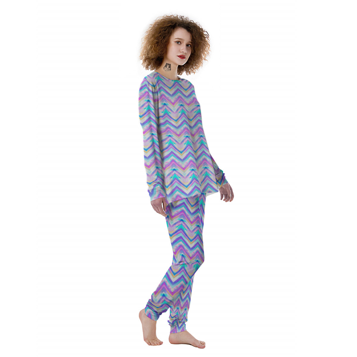 Watercolor Zig Zag Ornament Print Pattern Women's Pajamas-grizzshop