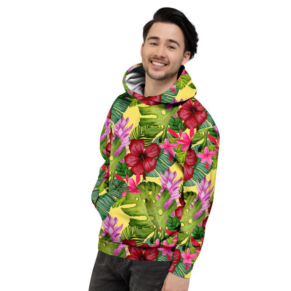 Watercolor Hibiscus Floral Hawaiian Print Men's Hoodie-grizzshop