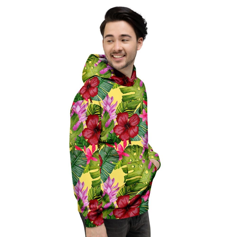 Watercolor Hibiscus Floral Hawaiian Print Men's Hoodie-grizzshop