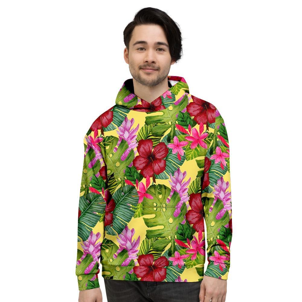 Watercolor Hibiscus Floral Hawaiian Print Men's Hoodie-grizzshop