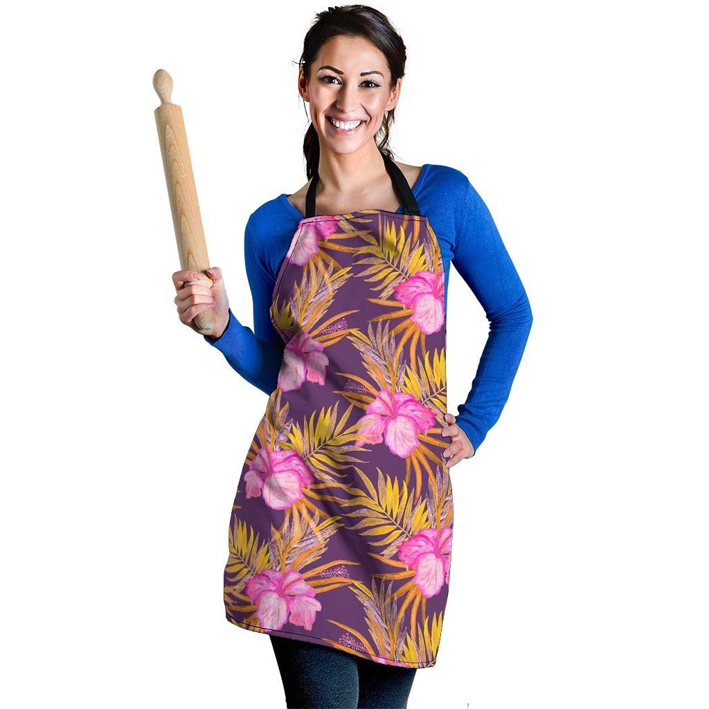 Watercolor Hibiscus Flower Hawaiian Print Women's Apron-grizzshop
