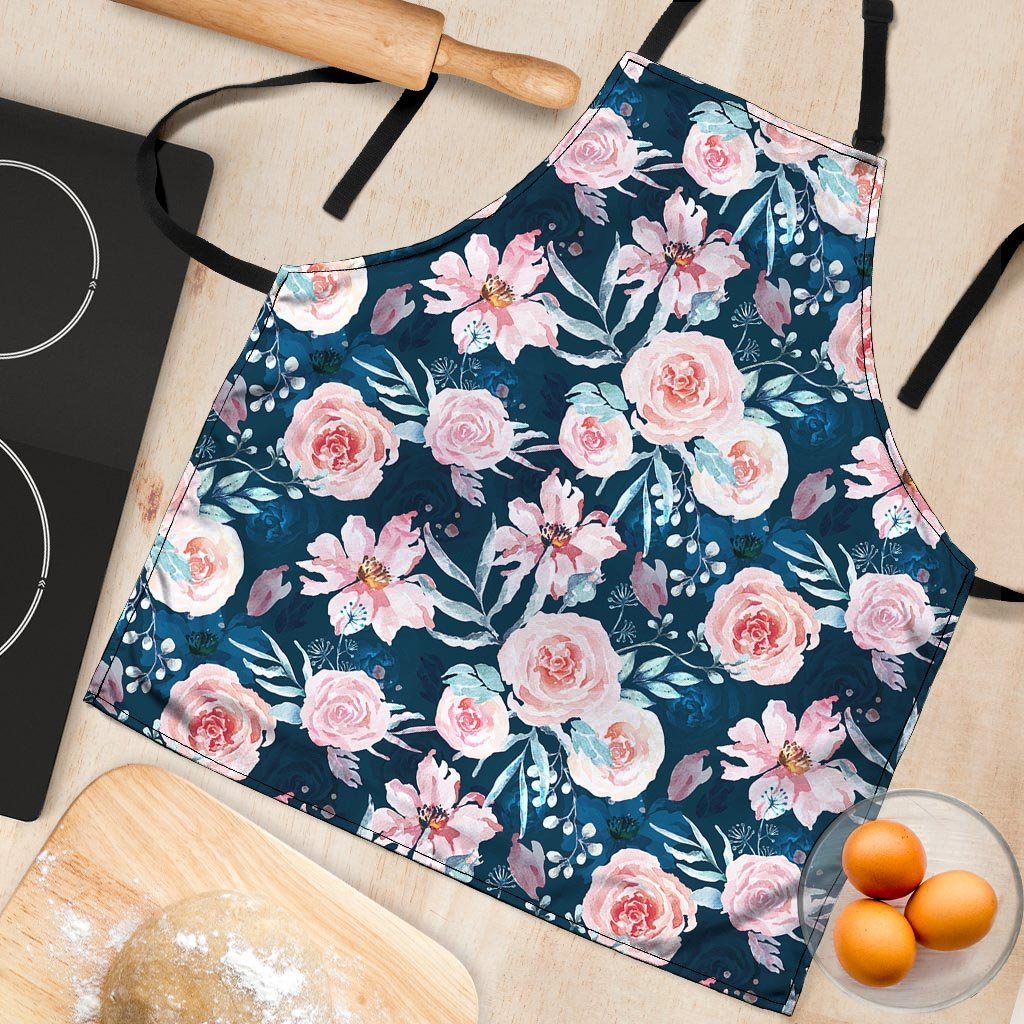Watercolor Pink Rose Floral Women's Apron-grizzshop
