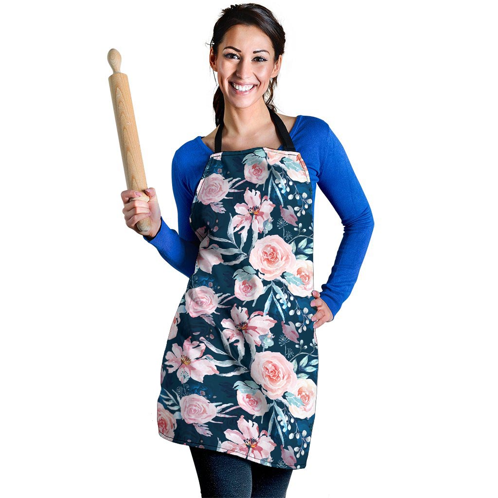 Watercolor Pink Rose Floral Women's Apron-grizzshop