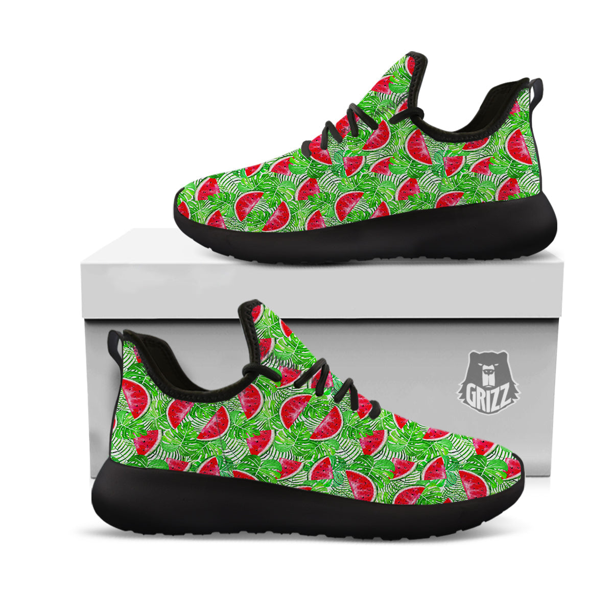 Watermelon Aloha Tropical Print Pattern Black Athletic Shoes-grizzshop
