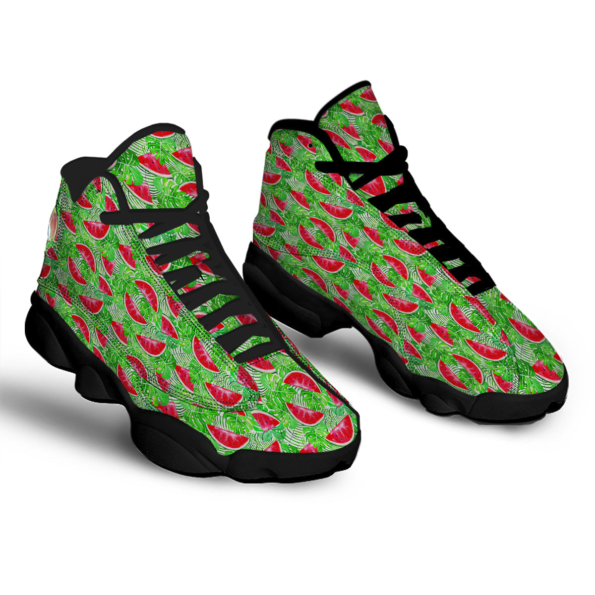 Watermelon Aloha Tropical Print Pattern Black Basketball Shoes-grizzshop
