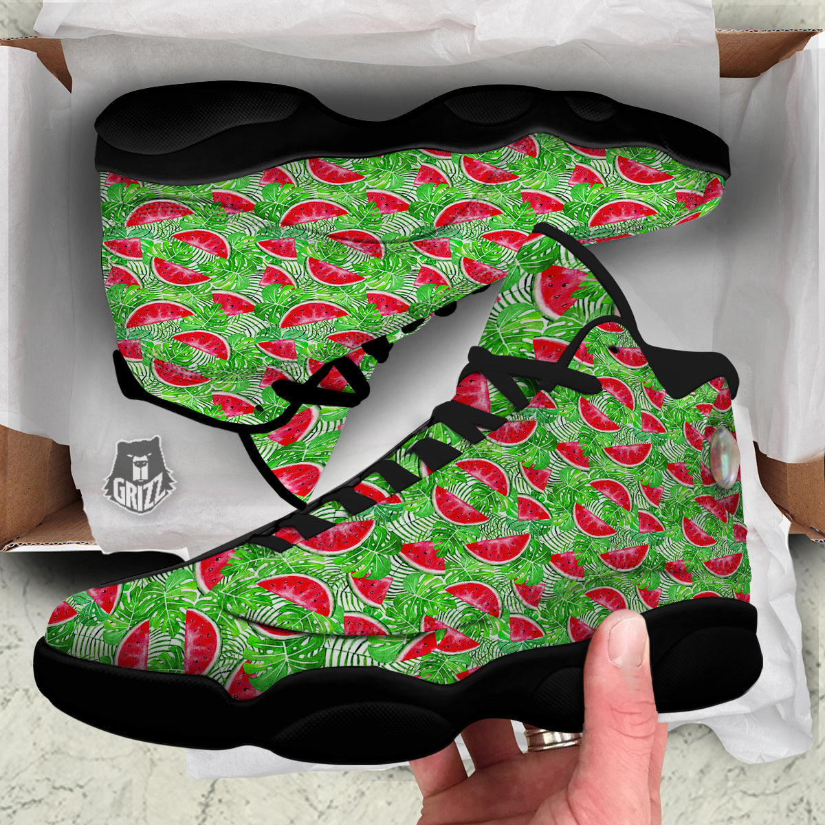 Watermelon Aloha Tropical Print Pattern Black Basketball Shoes-grizzshop