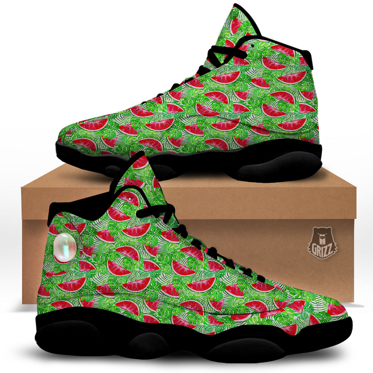 Watermelon Aloha Tropical Print Pattern Black Basketball Shoes-grizzshop