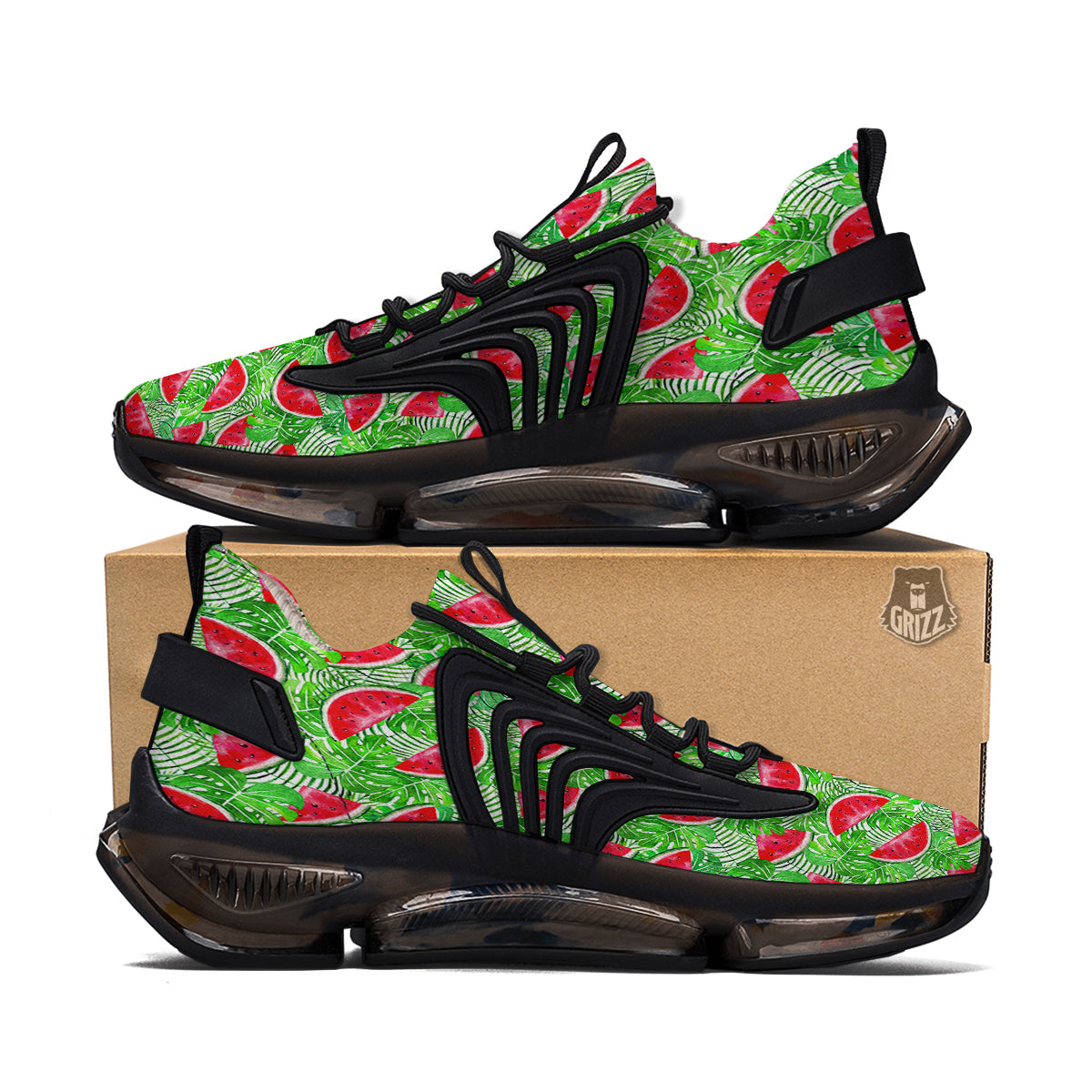 Watermelon Aloha Tropical Print Pattern Black Gym Shoes-grizzshop