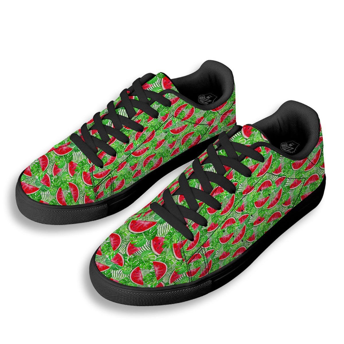 Watermelon Aloha Tropical Print Pattern Black Low Top Sneakers-grizzshop
