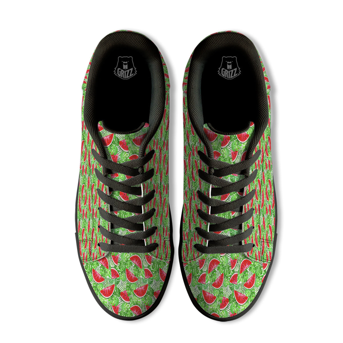 Watermelon Aloha Tropical Print Pattern Black Low Top Sneakers-grizzshop