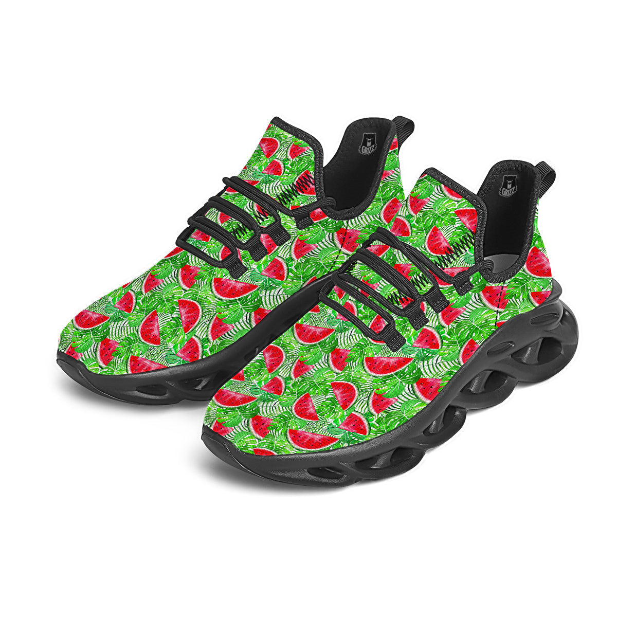 Watermelon Aloha Tropical Print Pattern Black Running Shoes-grizzshop