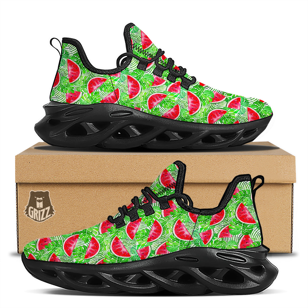 Watermelon Aloha Tropical Print Pattern Black Running Shoes-grizzshop