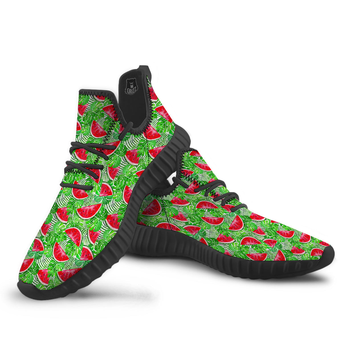 Watermelon Aloha Tropical Print Pattern Black Walking Shoes-grizzshop