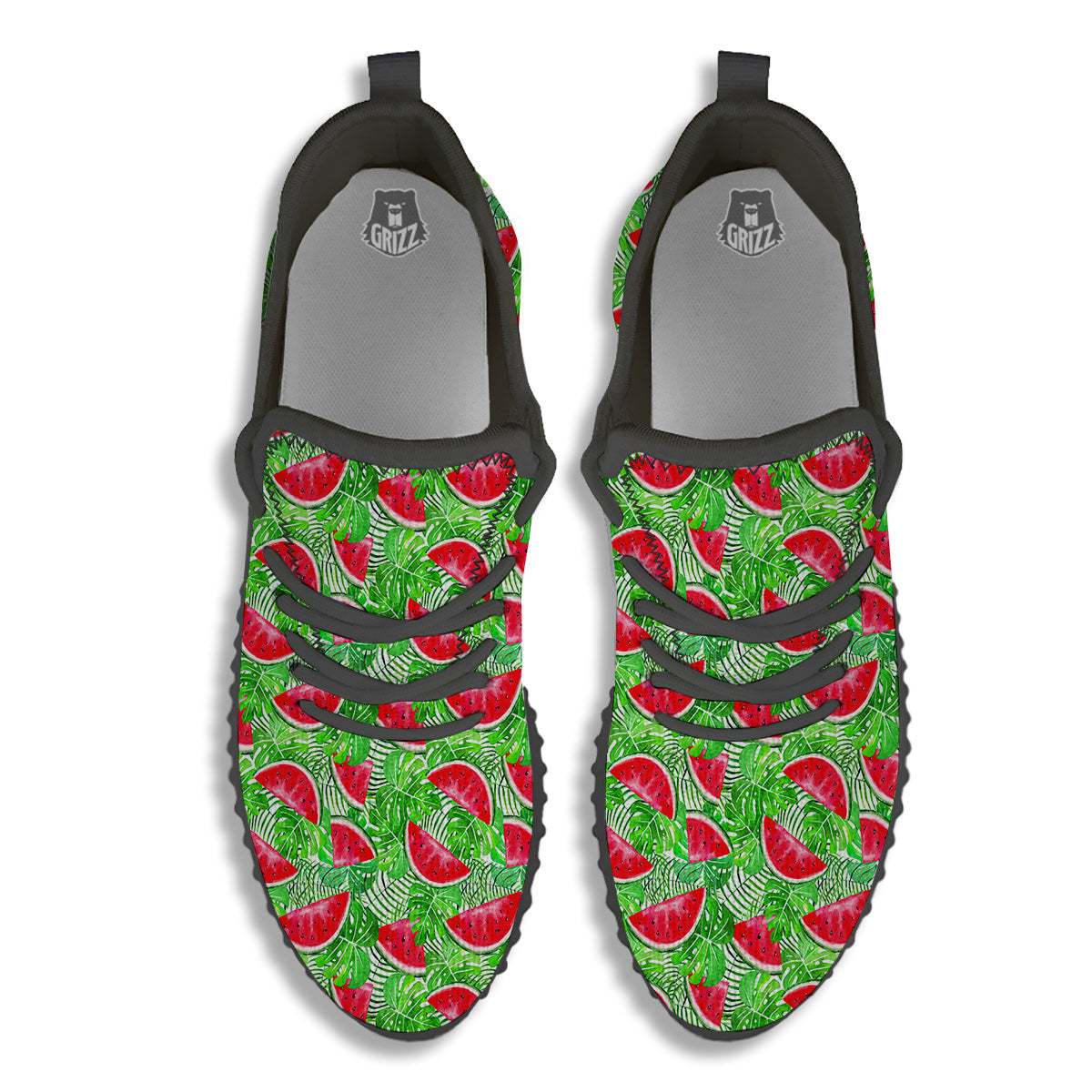 Watermelon Aloha Tropical Print Pattern Black Walking Shoes-grizzshop