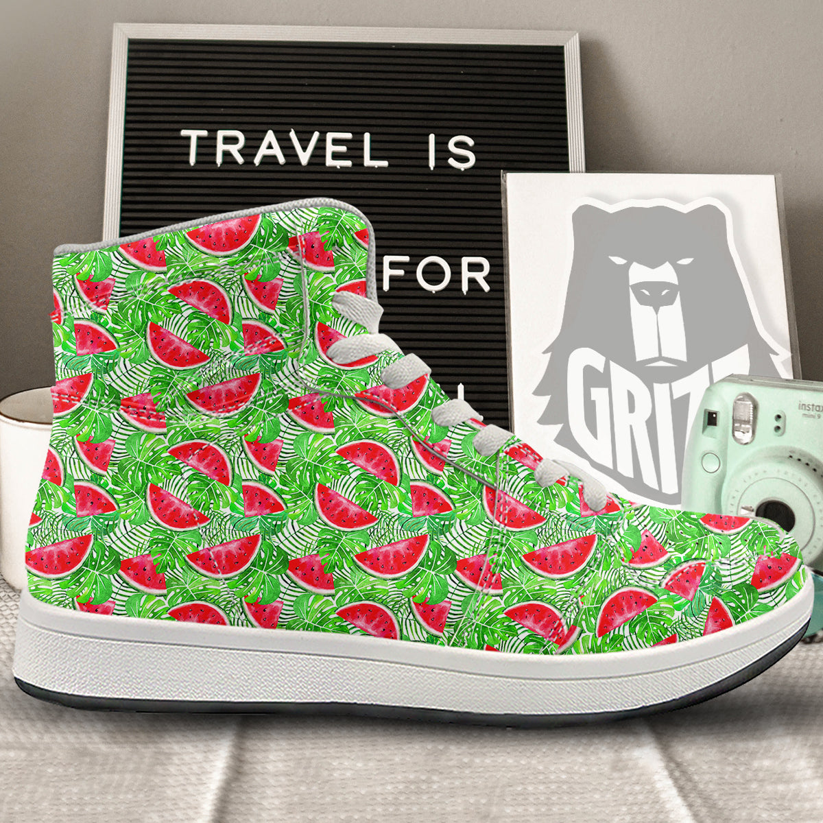 Watermelon Aloha Tropical Print Pattern High Top Sneakers-grizzshop