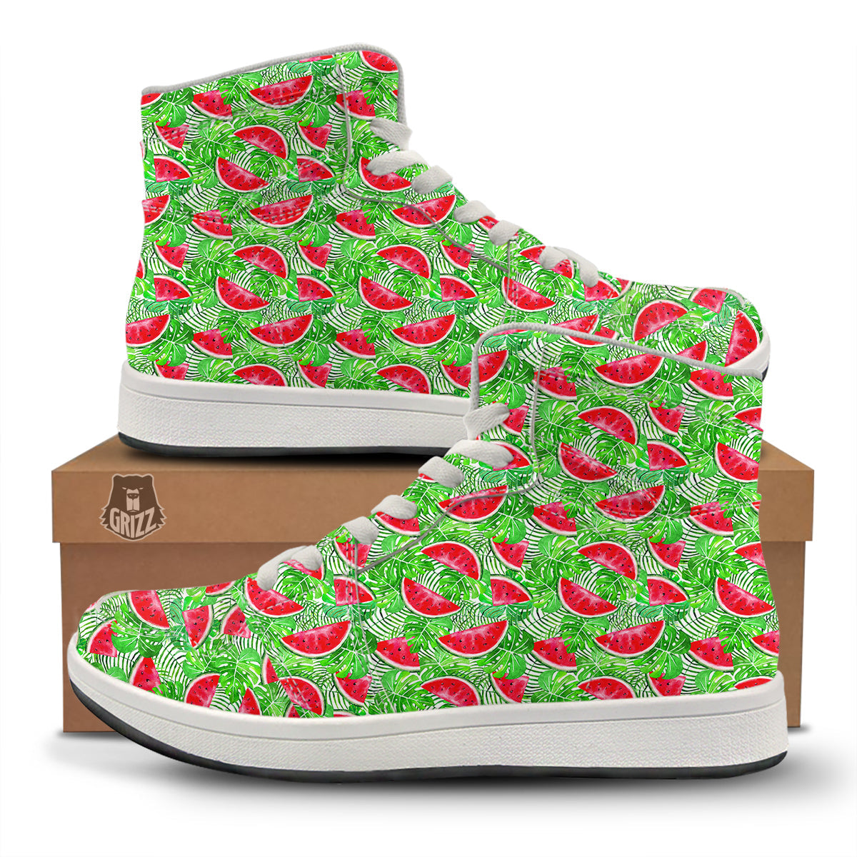 Watermelon Aloha Tropical Print Pattern High Top Sneakers-grizzshop