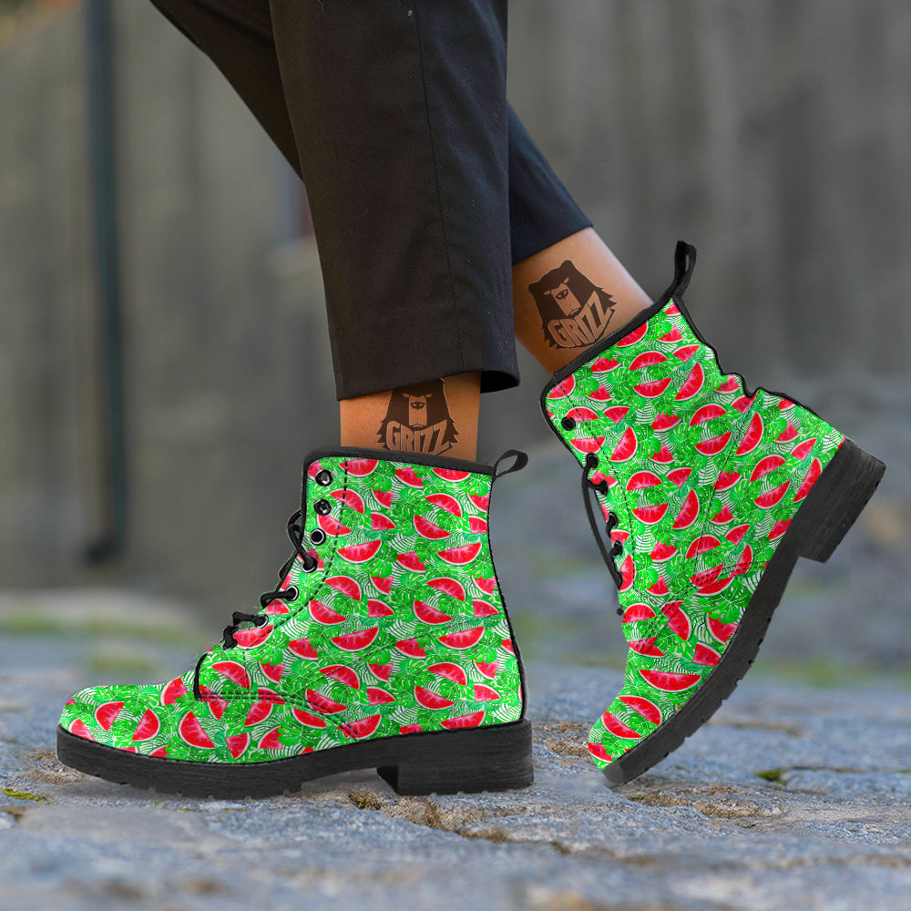 Watermelon Aloha Tropical Print Pattern Leather Boots-grizzshop