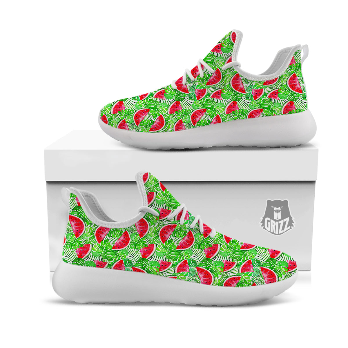 Watermelon Aloha Tropical Print Pattern White Athletic Shoes-grizzshop