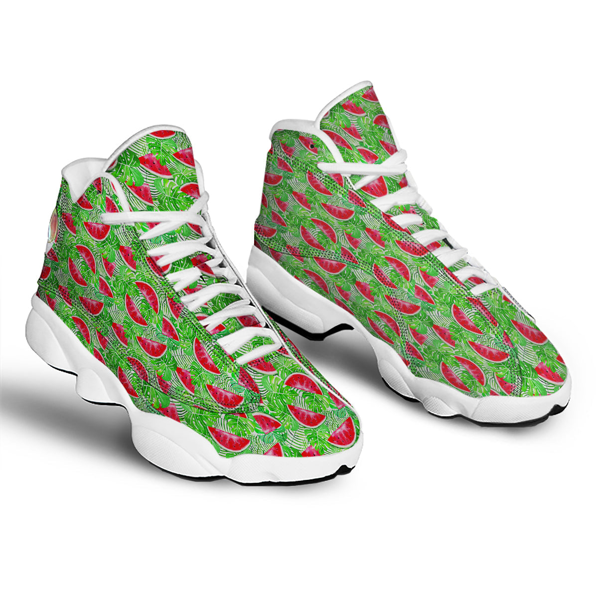 Watermelon Aloha Tropical Print Pattern White Basketball Shoes-grizzshop