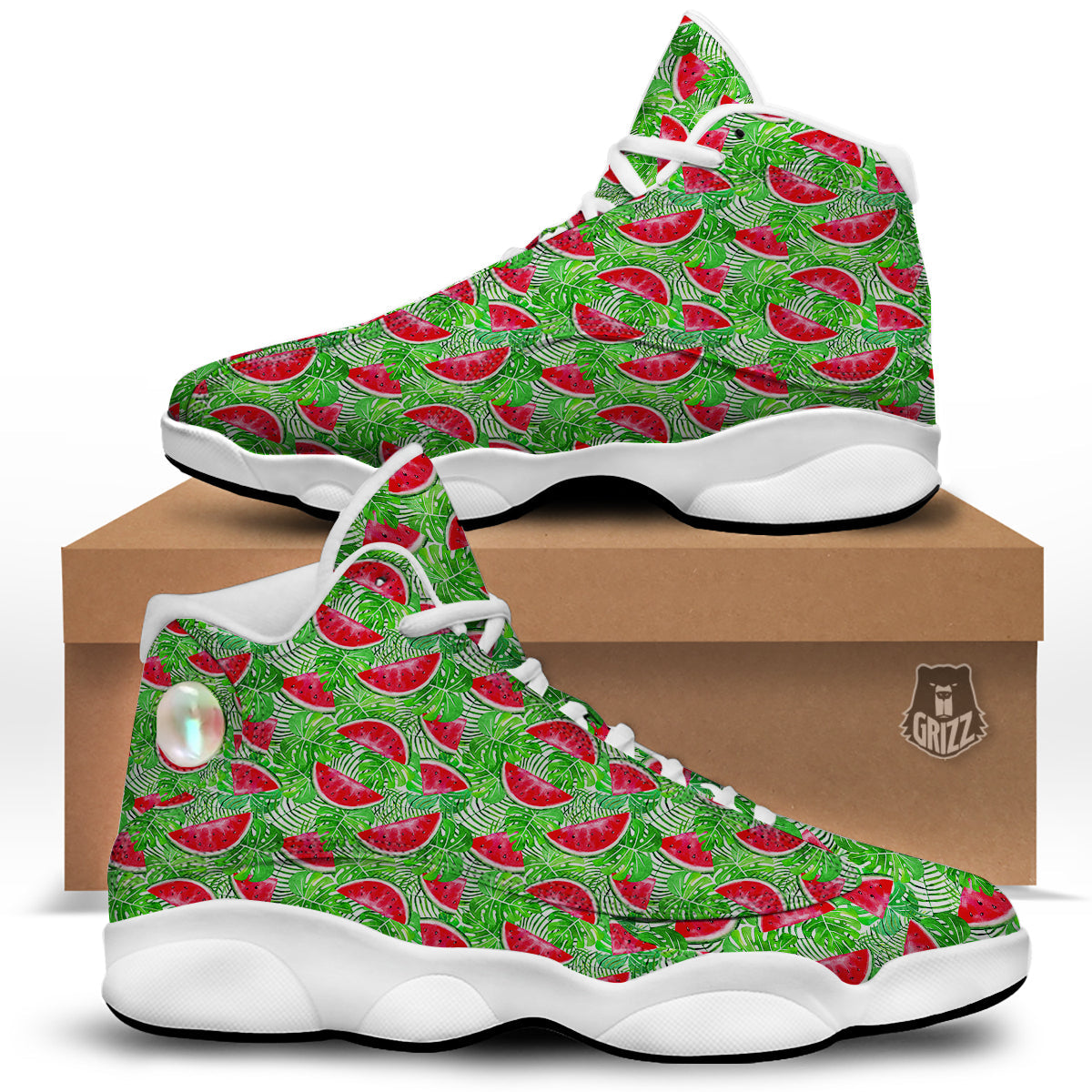 Watermelon Aloha Tropical Print Pattern White Basketball Shoes-grizzshop