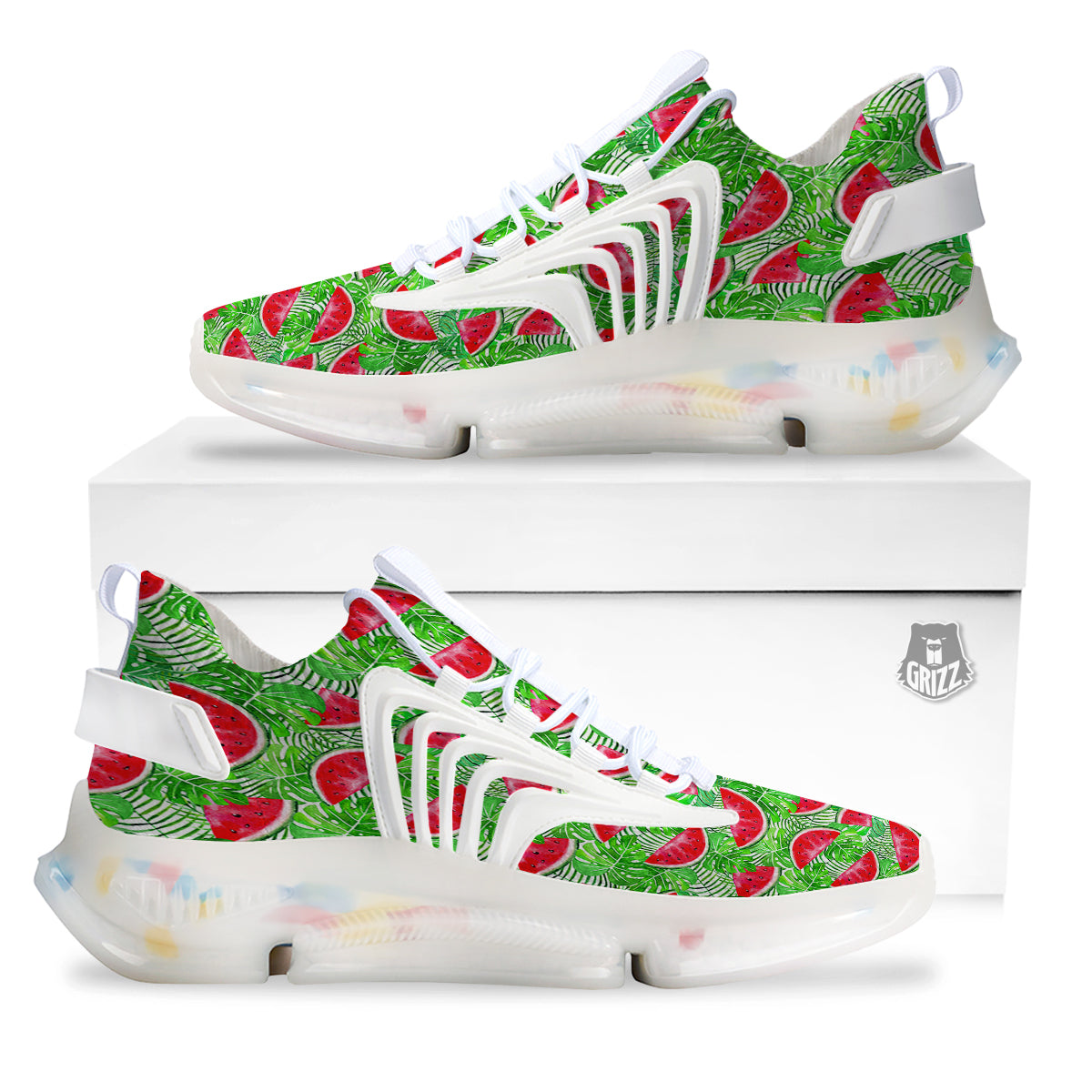 Watermelon Aloha Tropical Print Pattern White Gym Shoes-grizzshop
