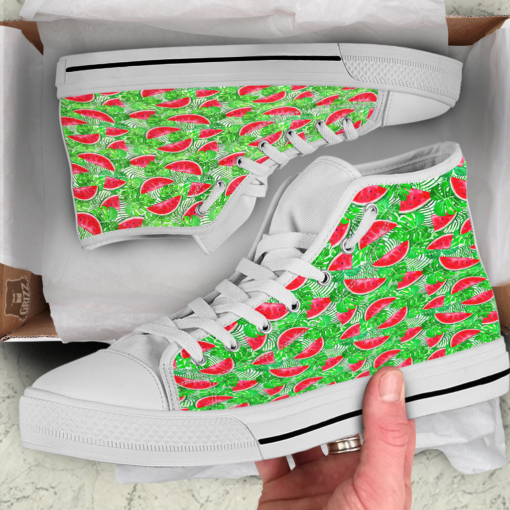 Watermelon Aloha Tropical Print Pattern White High Top Shoes-grizzshop