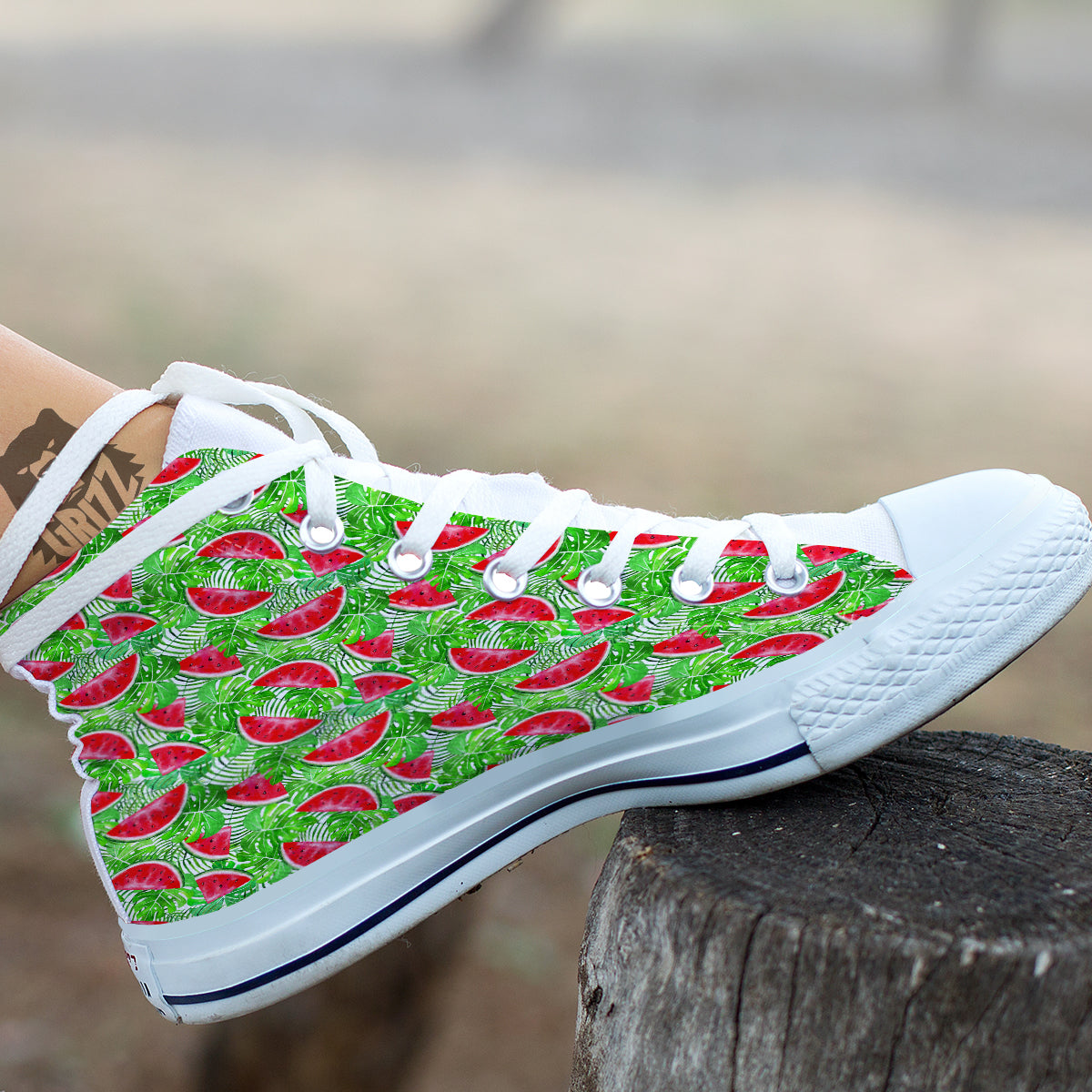 Watermelon Aloha Tropical Print Pattern White High Top Shoes-grizzshop