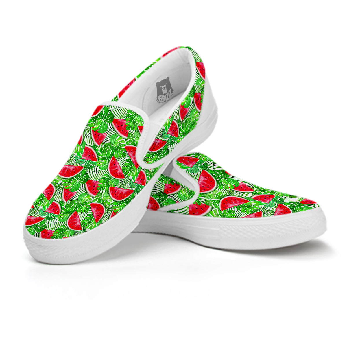 Watermelon Aloha Tropical Print Pattern White Slip On Shoes-grizzshop