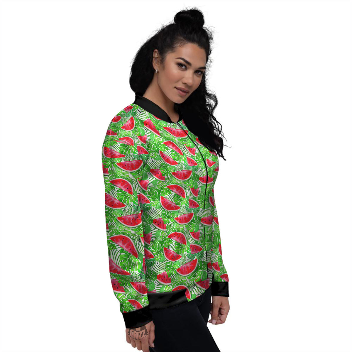 Watermelon Aloha Tropical Print Pattern Women's Bomber Jacket-grizzshop