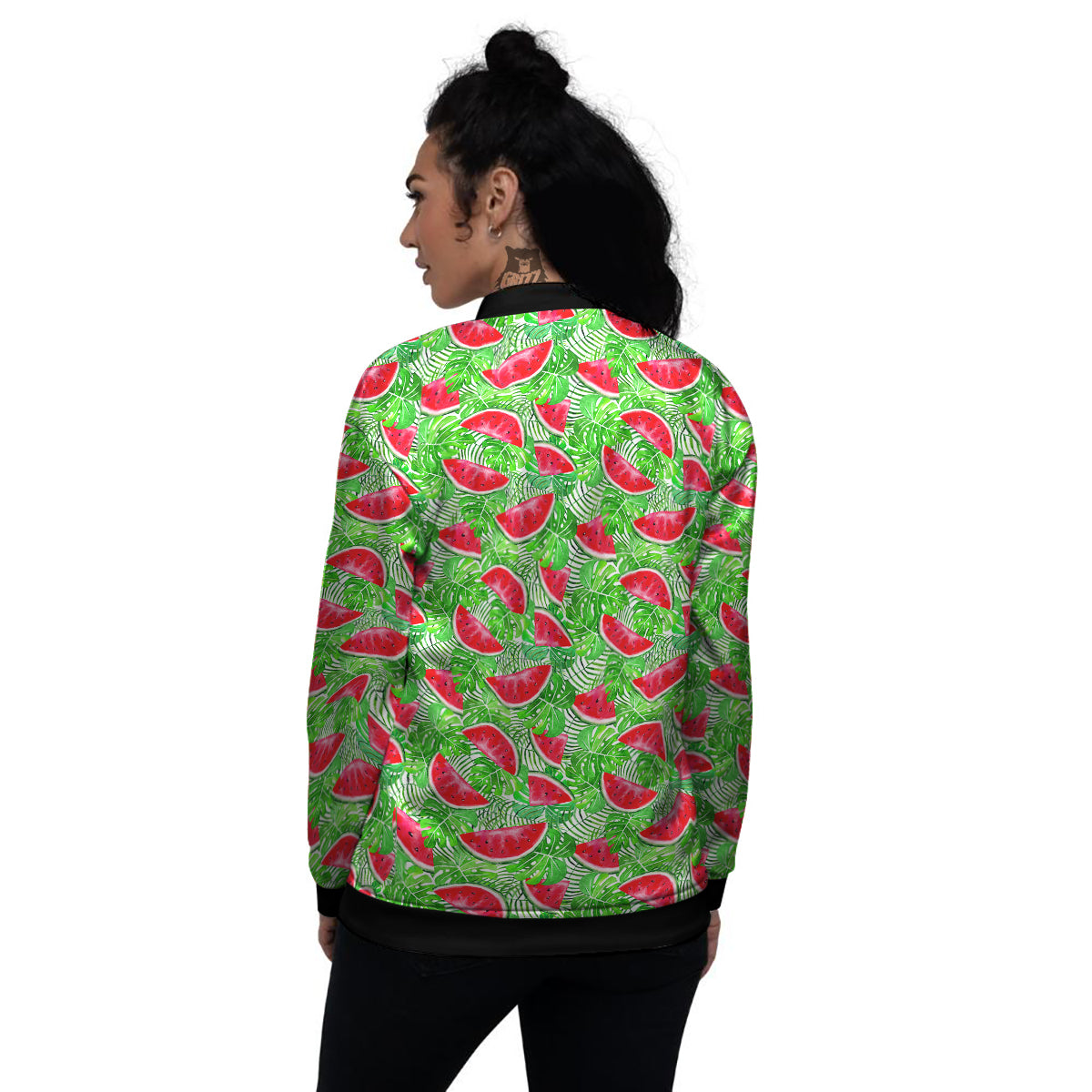 Watermelon Aloha Tropical Print Pattern Women's Bomber Jacket-grizzshop