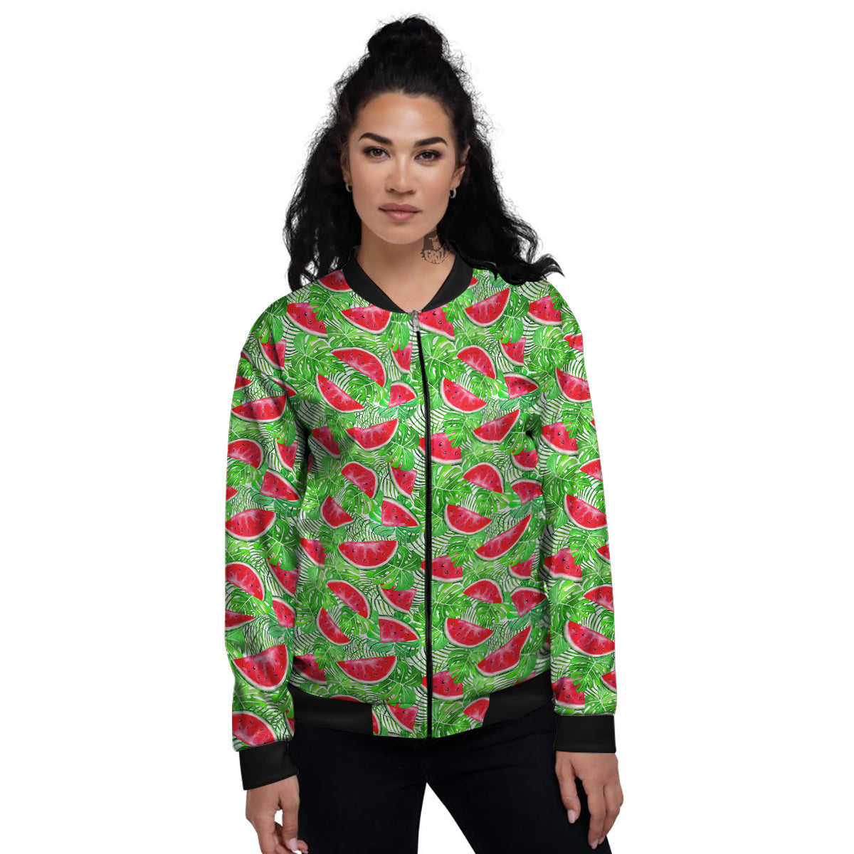 Watermelon Aloha Tropical Print Pattern Women's Bomber Jacket-grizzshop