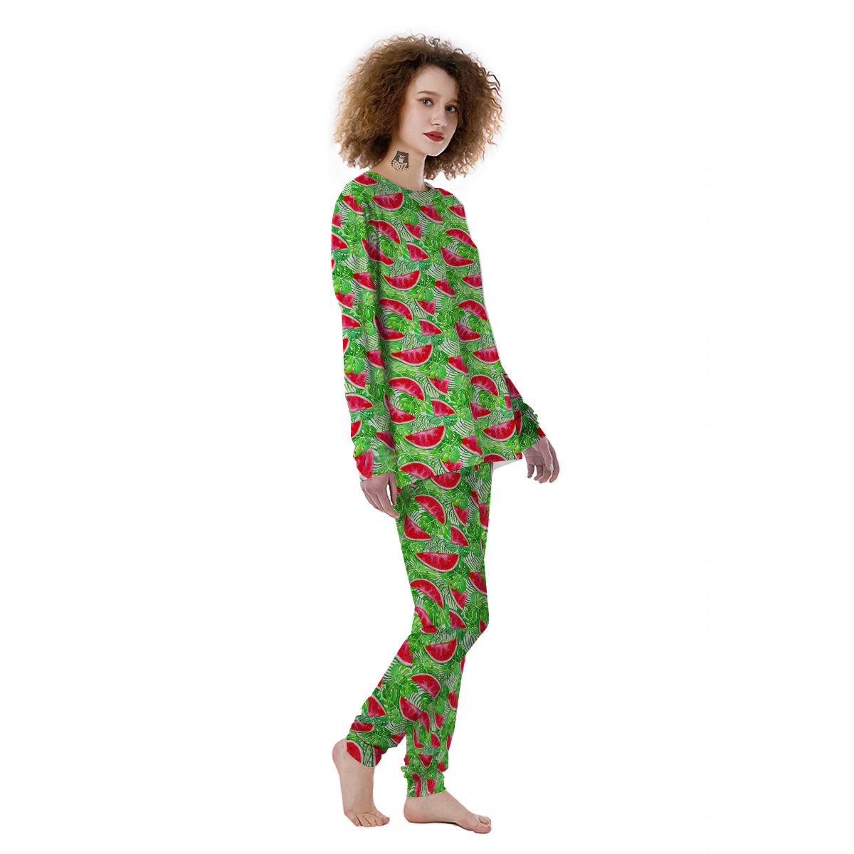 Watermelon Aloha Tropical Print Pattern Women's Pajamas-grizzshop