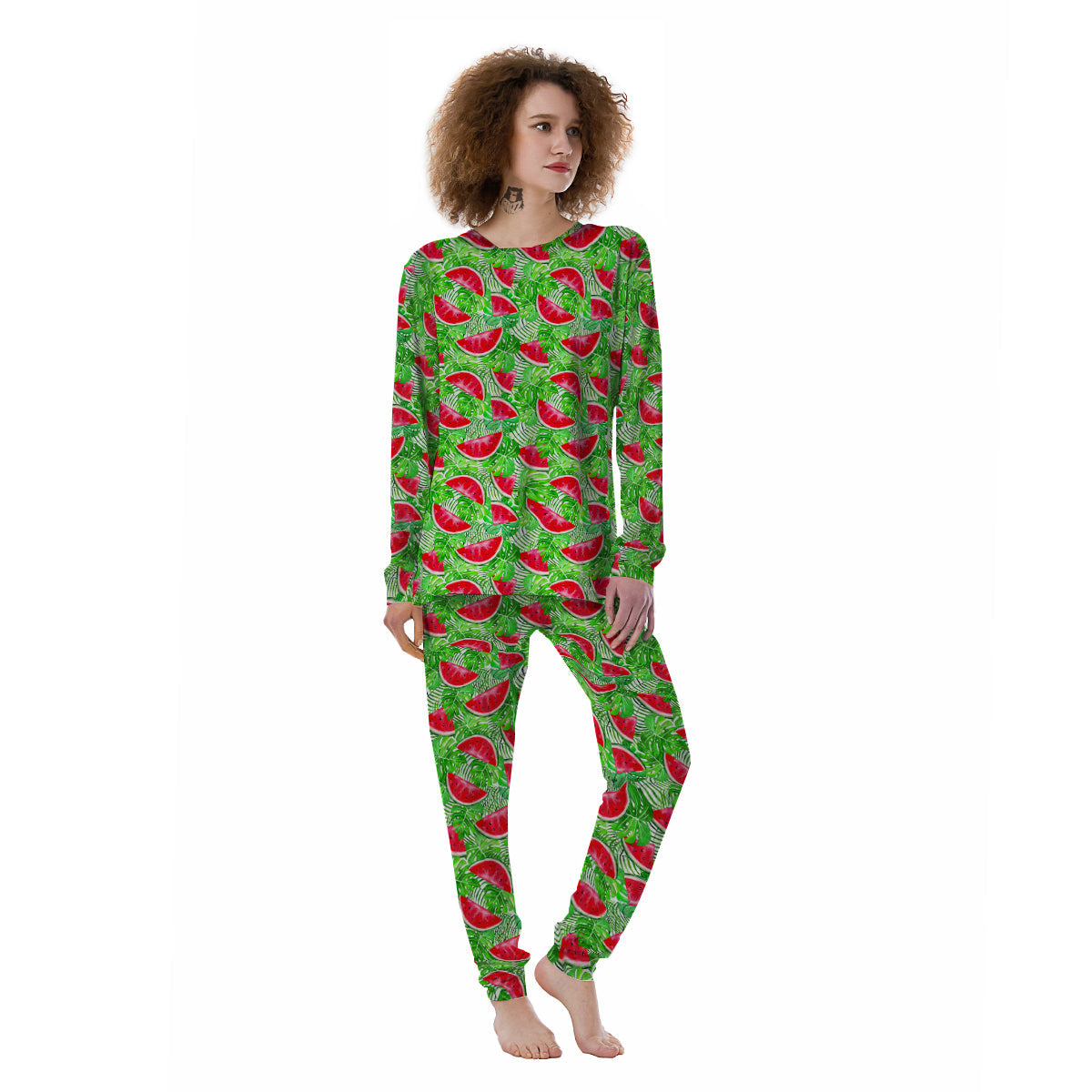 Watermelon Aloha Tropical Print Pattern Women's Pajamas-grizzshop