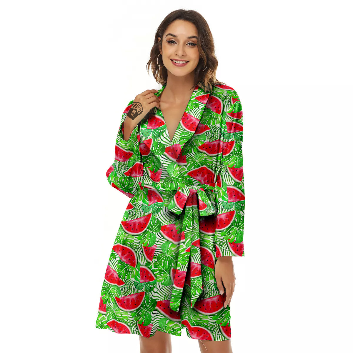 Watermelon Aloha Tropical Print Pattern Women's Robe-grizzshop