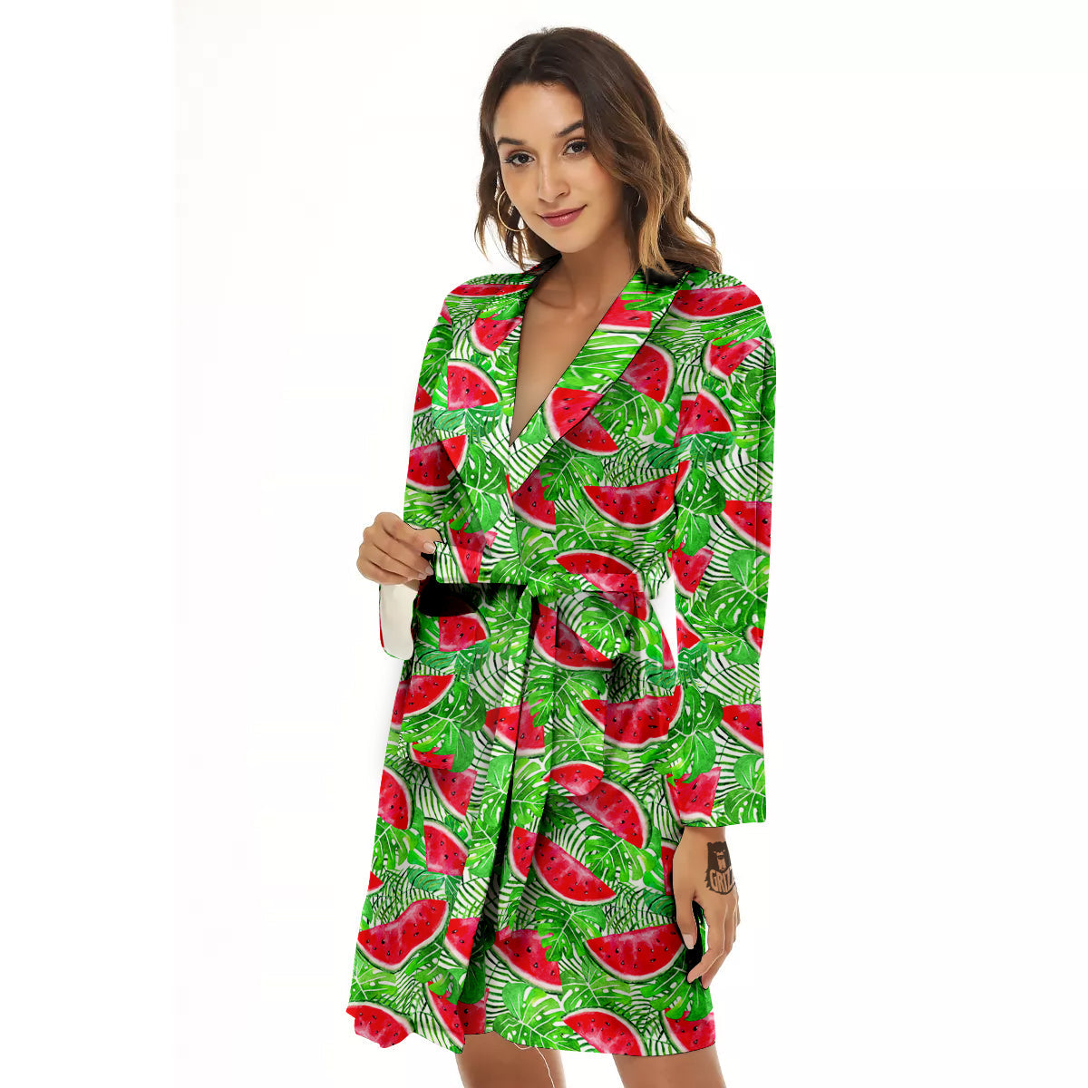 Watermelon Aloha Tropical Print Pattern Women's Robe-grizzshop