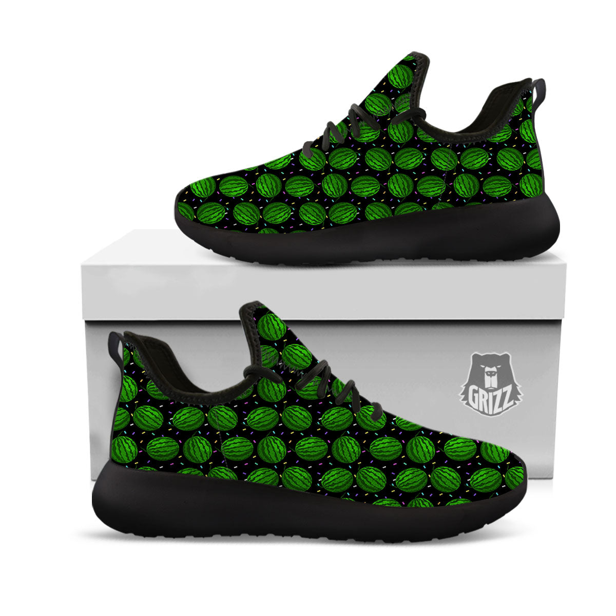 Watermelon Black Cute Print Pattern Black Athletic Shoes-grizzshop