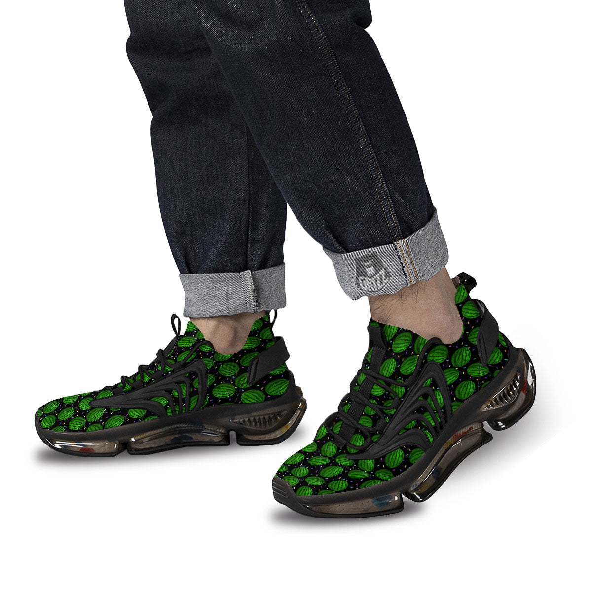 Watermelon Black Cute Print Pattern Black Gym Shoes-grizzshop