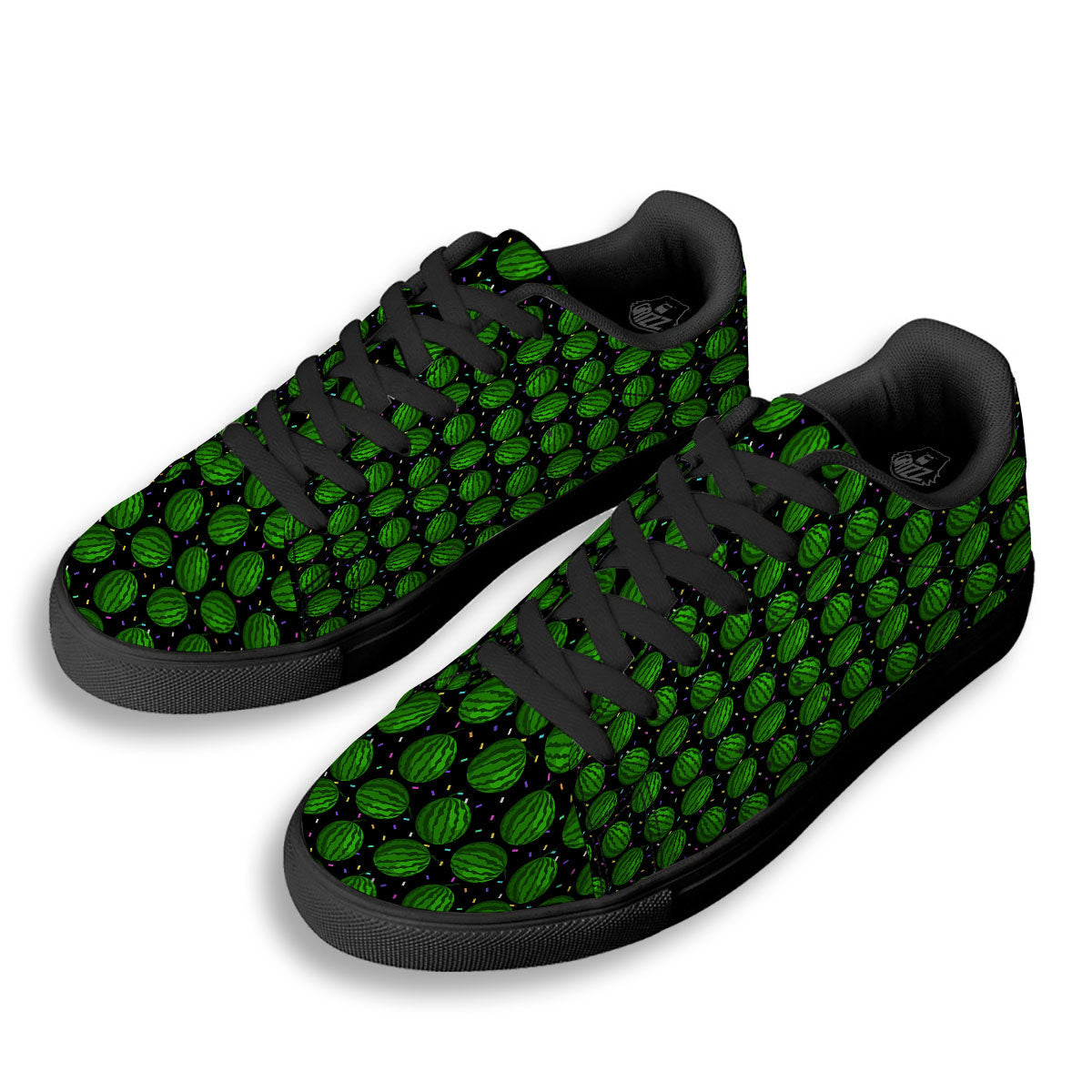 Watermelon Black Cute Print Pattern Black Low Top Sneakers-grizzshop