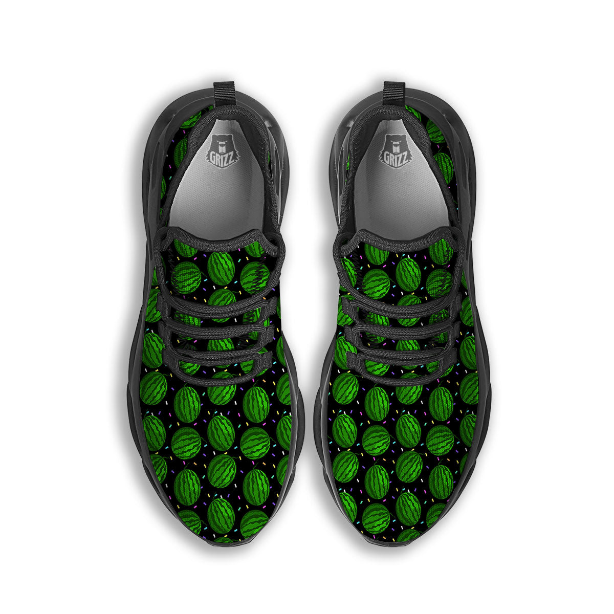 Watermelon Black Cute Print Pattern Black Running Shoes-grizzshop