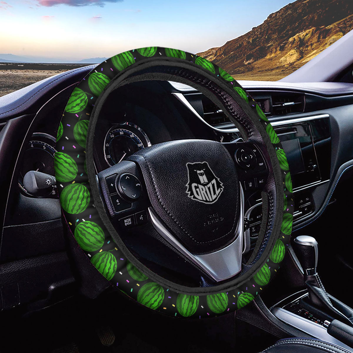 Watermelon Black Cute Print Pattern Car Steering Wheel Cover-grizzshop