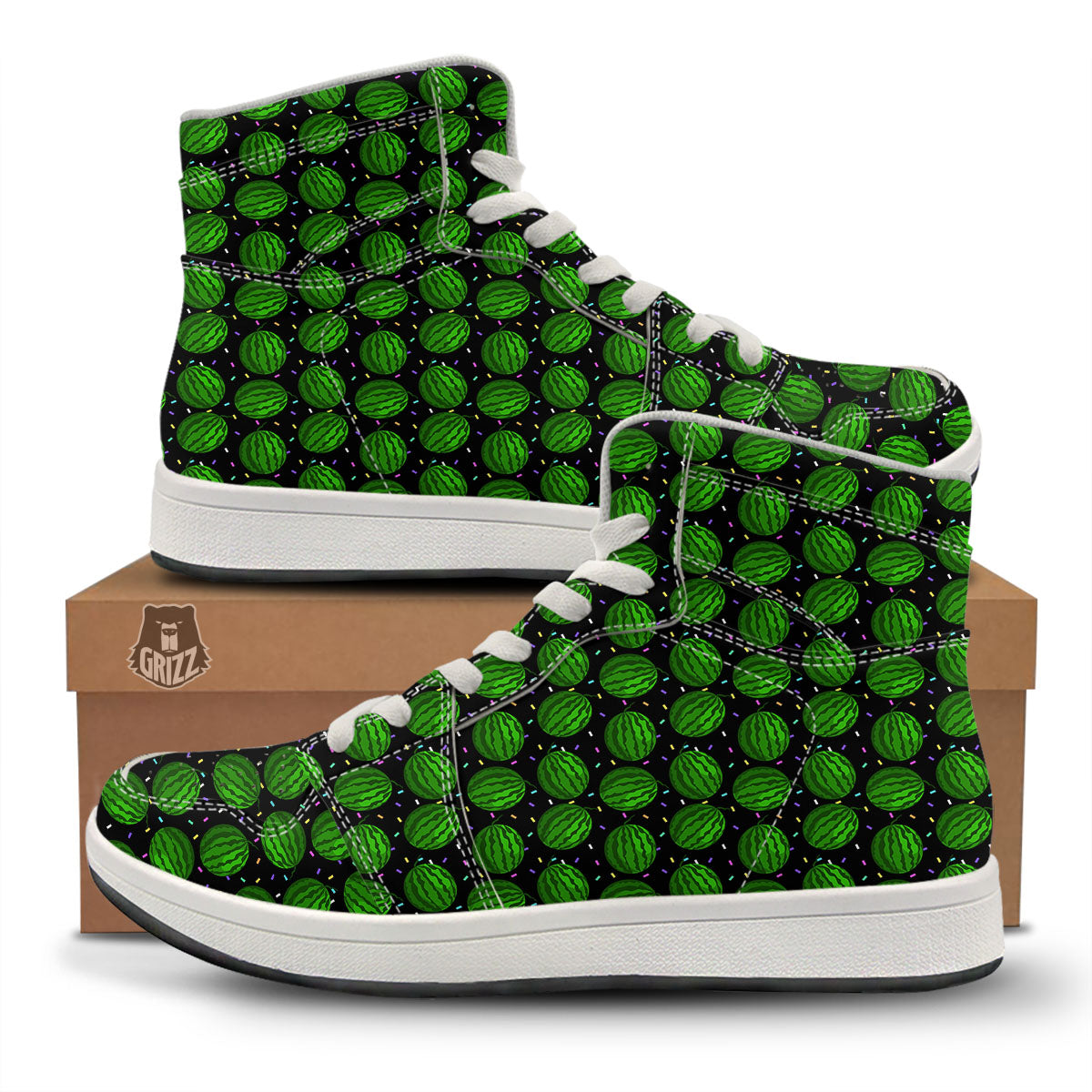 Watermelon Black Cute Print Pattern High Top Sneakers-grizzshop